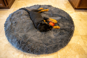 Dog Bed Cover Round - Black Faux Fur