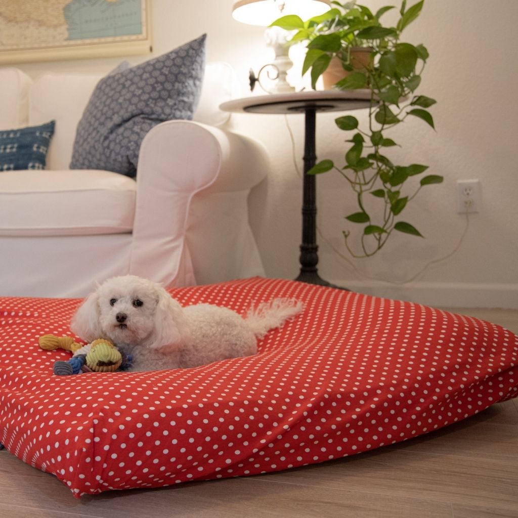 Dog Bed Cover Square - Red Polka - (NEW)